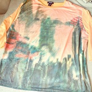 Orange and green long sleeve sheath t-shirt